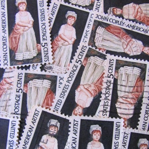 May include: A collection of vintage United States postage stamps featuring a portrait of John Copley, an American artist. The stamps are all 5 cents and feature the text "United States Postage 5 Cents" and "John Copley - American Artist".
