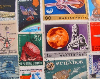 Final Frontier 50 Vintage Postage Stamps Space is the Place Moon Landing Nasa Cosmonaut Astronaut Planet Sun US Worldwide Astrophile Stars 2