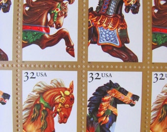 Carousel Animals UNused Vintage US Postage Stamps Full Sheet of 20 32 cents 1994 Golden Horse Valentine's Save the Date Wedding Postage