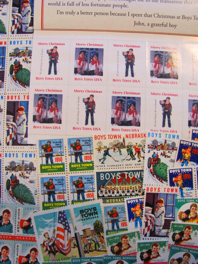 Boys Town 132 Vintage Christmas Seals Mega Mix Holiday Stamps Father Flannagan's Boys Home 1950s 60s Nebraska Midcentury Rockabilly Ephemera image 3