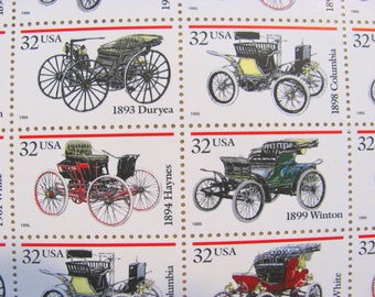 Top Gear Full Sheet of 25 UNused Vintage US Postage Stamps 32c Antique Autos Cars Automobile Transportation  Save the Date Wedding Postage