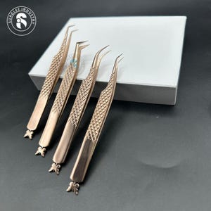 SURGLEE INDUSTRY High Demanded Eyelash Extension Tweezers Set Plasma Rose Gold Color Coated Sustainable Stainless Steel Lash Tweezer Custom