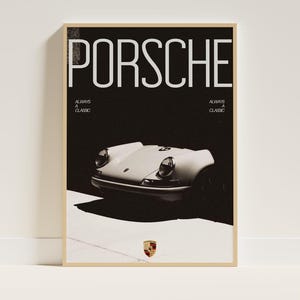 Porsche 911 Vintage Poster, Classic Porsche Wall Decor, Monochrome Digital Wall Art, Digital Download Car Print
