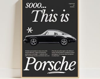 Classic Porsche 911 Black Poster, digital druckbare Vintage Wandkunst, ästhetisches Porsche Poster
