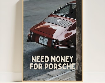 Porsche 911 Wand Kunst Druck, Klassische Sportwagen Poster, Vintage Car Kunstwerk, Geschenk für Auto Liebhaber, Porsche Dekor für Garage oder Büro