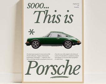 Vintage Green Porsche 911 Art Print, Classic Car Poster (Digital Download)