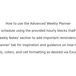 Advanced Weekly Planner Excel Template | Hourly & Half-hour Schedule ...