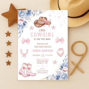 Cowgirl Baby Shower Invitation – A Little Cowgirl Is On The Way – Editable Canva Template – Pink Western Rodeo Theme – Instant Download –5x7