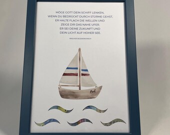2 in 1 Geldgeschenk & Wandbild | Geschenk zur Taufe – personalisiertes Bild mit Segensspruch | Geschenk Patenkind | mit/ohne Rahmen