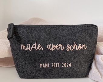 Personalisierte Kosmetiktasche aus Filz | kleiner Filzkulturbeutel | Geschenk zur Geburt & Schwangerschaft