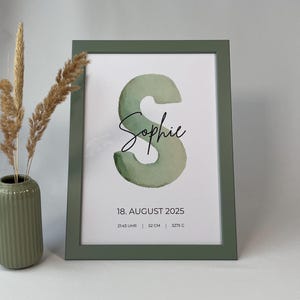 Personalisiertes Geburtsposter - Aquarell | A4 Druck mit/ohne Rahmen | Geschenk Geburt Baby | Kinderzimmer Deko mit Namen