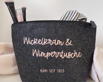 Personalisierte Kosmetiktasche aus Filz | großer Filzkulturbeutel | Geschenk zur Geburt & Schwangerschaft