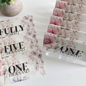 Espaces réservés pour la farce en espèces de fleurs sauvages | A6 | Papier cartonné blanc | Essentiels de la budgétisation | Laminé et réutilisable