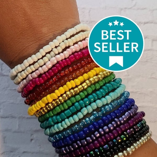 Simple Seed Bead Stretch Bracelets, Single Strand Beaded Bracelet, 6/0 Seed Bead Bracelet,  Personalized Bracelets, Custom Made Bracelets