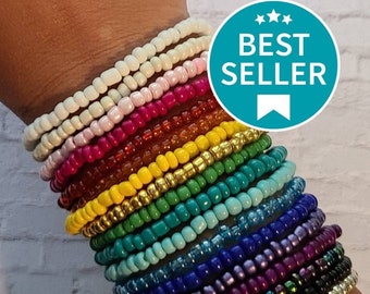 Simple Seed Bead Stretch Bracelets, Single Strand Beaded Bracelet, 6/0 Seed Bead Bracelet,  Personalized Bracelets, Custom Made Bracelets