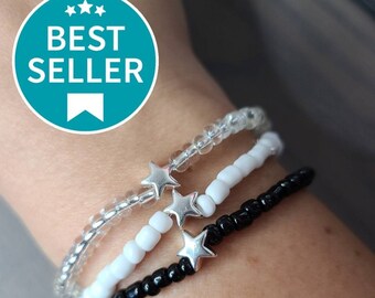 Seed Bead Bracelet with Silver Star, Inspirational Jewelry