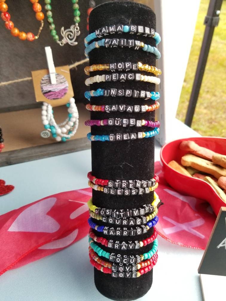 Custom Beaded Bracelets Words of Affirmation Cubed Letters Etsy