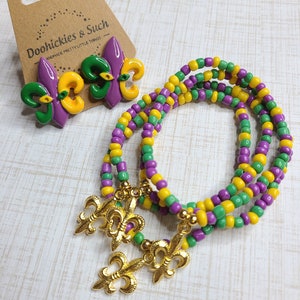Braccialetto di perline Fleur de Lis, braccialetto di Mardi Gras