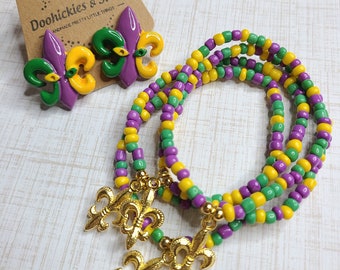 Fleur de Lis Beaded Bracelet, Mardi Gras Bracelet