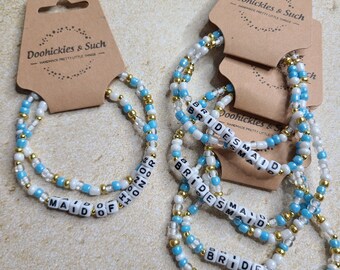 Bridal Party Bracelets, Bridesmaids Gifts, Bridal Party Gifts, Custom Beaded Word Bracelets, Personalized Bracelets, Bachelorette Gifts