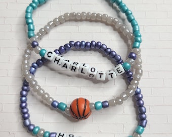 Custom Beaded Basketball Bracelet Set: Collegiate Team Jewelry