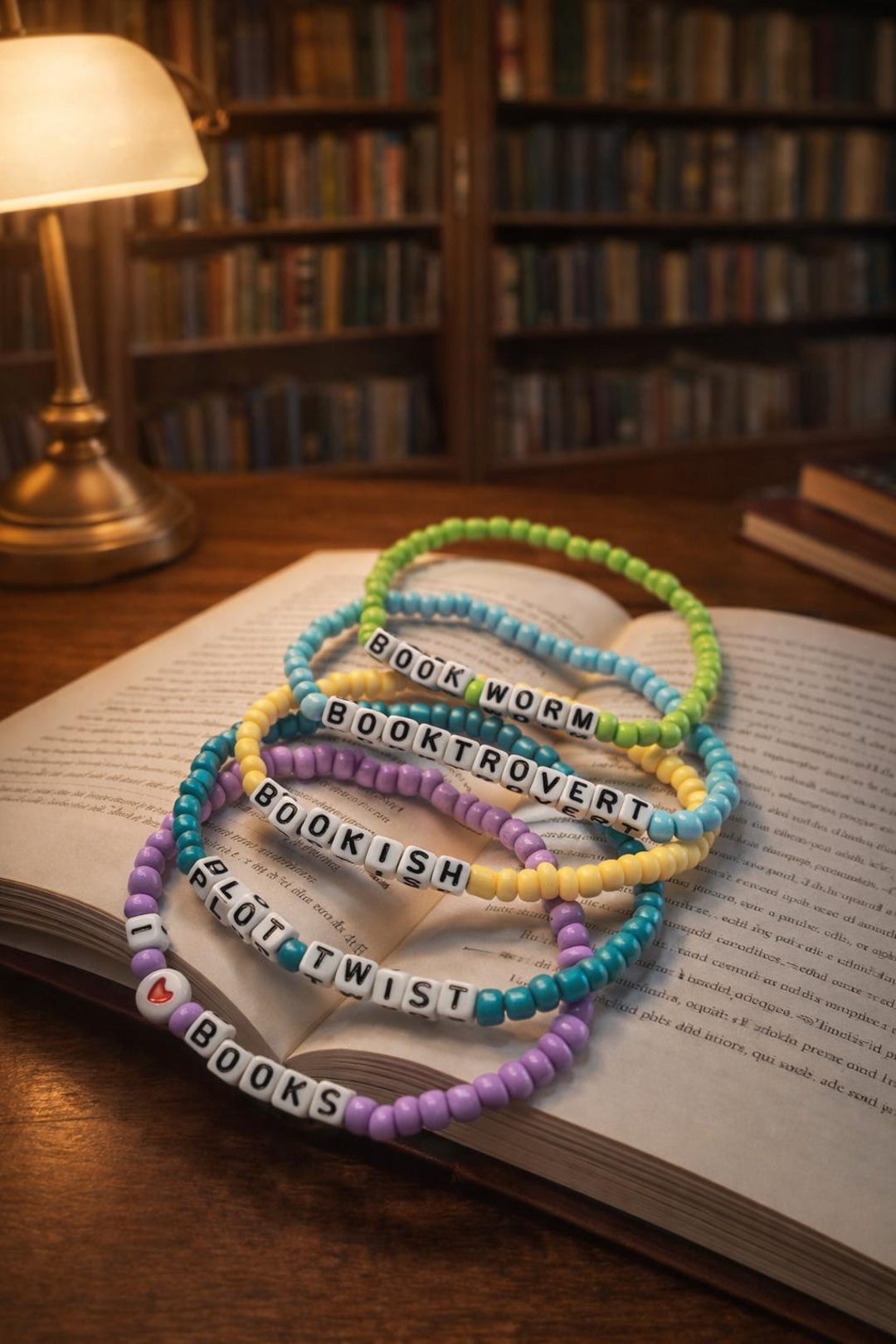 Custom Beaded Word Bracelet: Personalized Book Lover Gift, Book