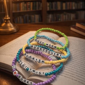 Custom Beaded Word Bracelet: Personalized Book Lover Gift, Book Jewelry