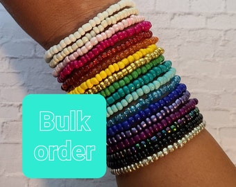 100 CUSTOM Seed Bead Stretch Bracelets, Single Strand Bead Bracelet, Custom Bracelets, Personalized Bracelets, School Bracelet