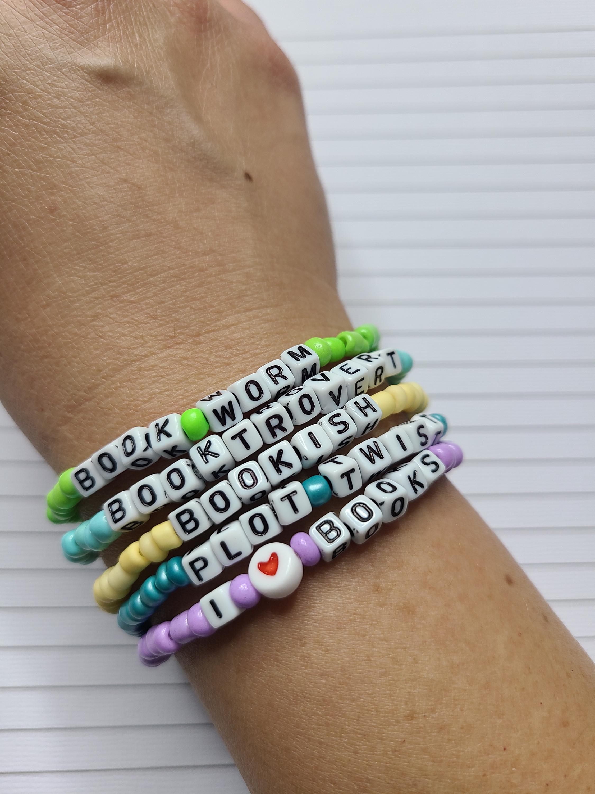 Custom Beaded Word Bracelet: Personalized Book Lover Gift, Book