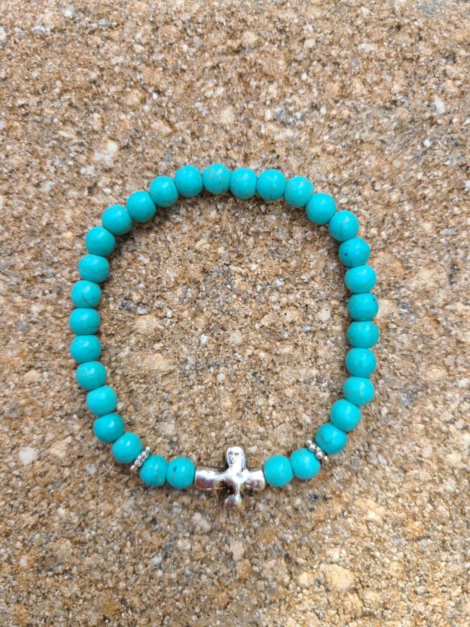 Silver Cross Beaded Bracelet Stretch Bracelet Stackable | Etsy