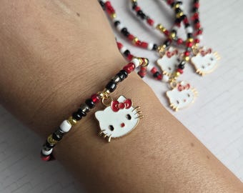 Bransoletka z koralików z kotkiem, biżuteria z zawieszkami Kawaii, zawieszka z białym kotem