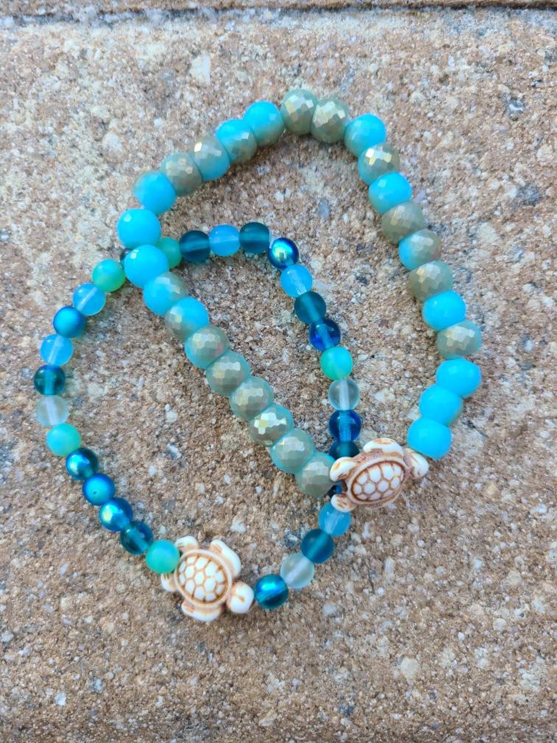 Sea Turtle Beaded Stretch Bracelets Stackable Bracelets Etsy