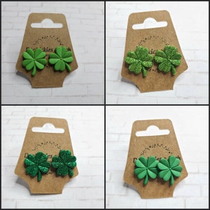 Shamrock Stud Earrings, St Patrick&#39;s Day Earrings, Four Leaf Clover Earrings, Lucky Earrings, Irish Earrings, Shamrock Jewelry