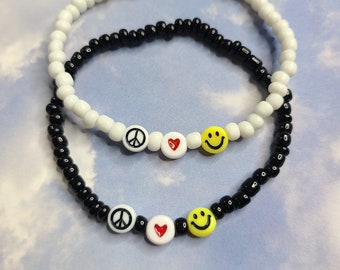 Peace Love Happiness Beaded Bracelet, Motivational Gift