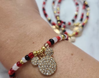Pulsera de cuentas con cabeza de ratón con brillo, inspirada en Mickey Mouse, joyería de ratón