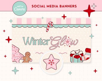 Holiday Social Media Banner Templates | Winter Glow Christmas Banners, Canva Editable Design (Digital Download)