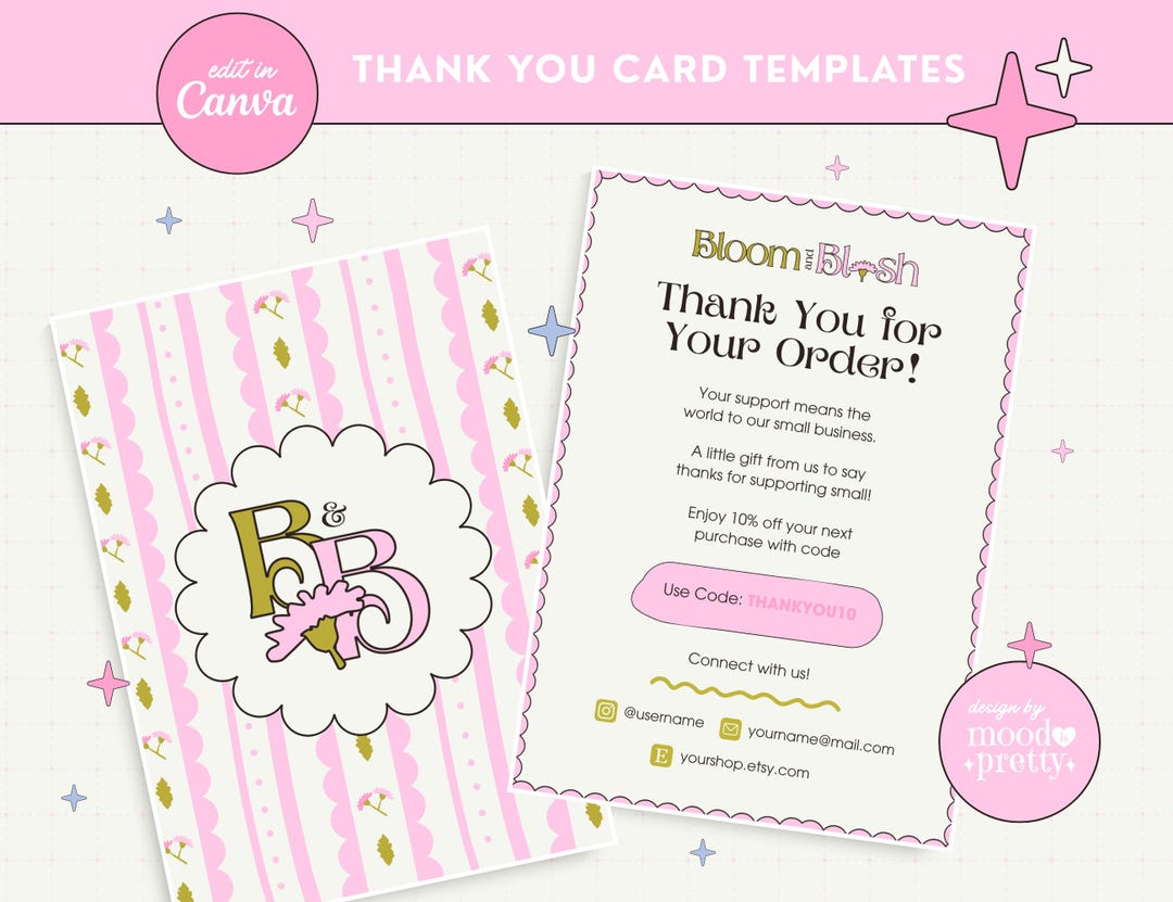 Thank You Card Editable Template | Floral Small Business Canva Design ...