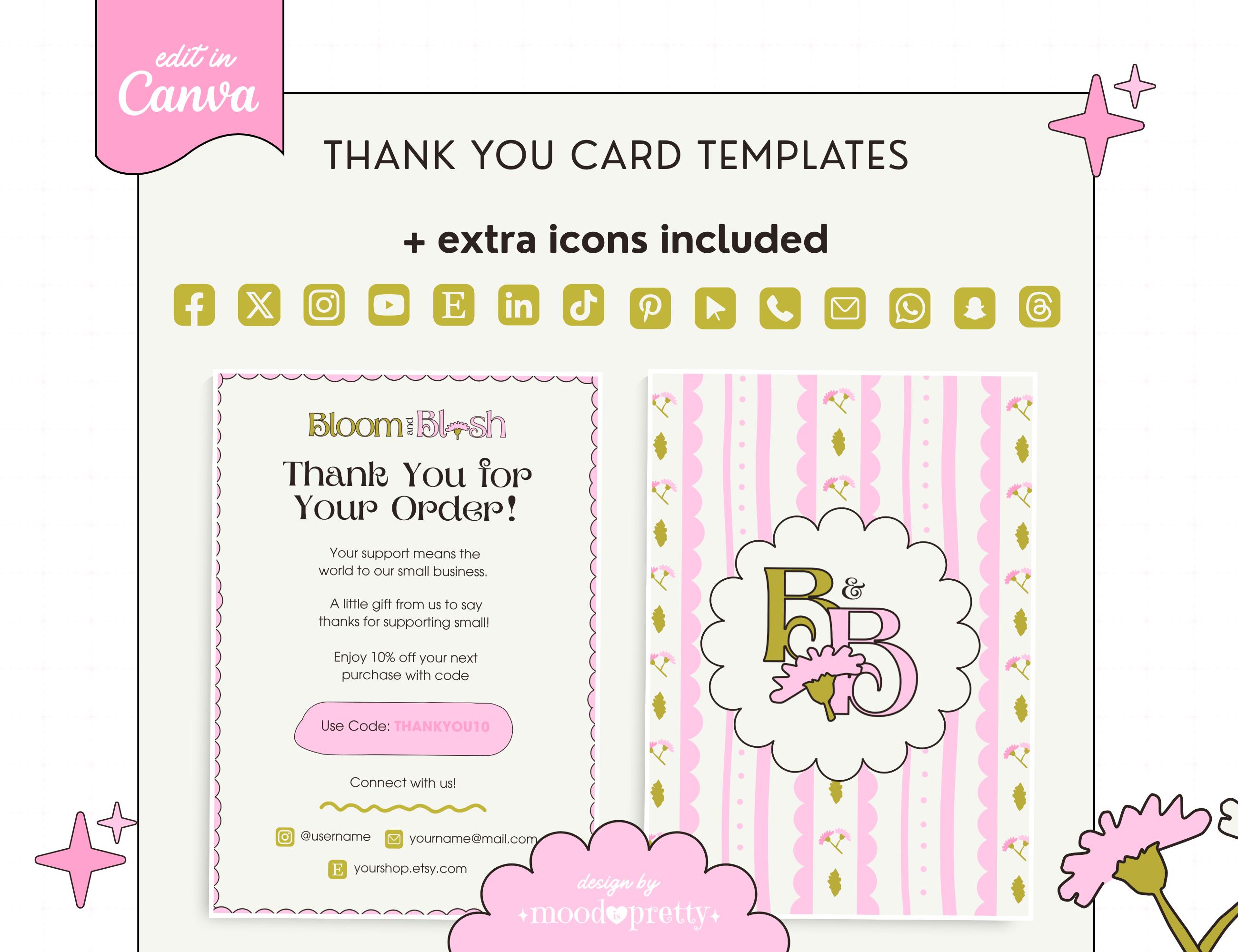 Thank You Card Editable Template | Floral Small Business Canva Design ...