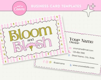 Bloom & Blush Business Card Template | Pink Green Floral Canva Design (Digital Download)