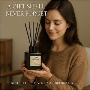 Difusor de varillas astrológico personalizado • Tu carta natal como aroma • Regalo con nombre grabado para ella • Decoración del hogar del zodíaco de Scentara