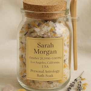 Baño de Astrología Personal - Mezcla de Sales Personalizada según tu Carta Astral • Orgánica + Infusión de Cristales • Regalo en Frasco Grabado de Scentara