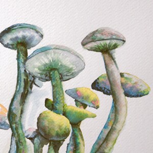 Biglietti d'auguri pieghevoli vuoti da 5 x 7 pollici, carta da lettere su carta di lino testurizzata per belle arti, set di 5, dipinto ad acquerello di funghi fantasy iridescenti