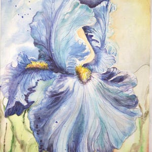 Tarjetas de ocasión plegables en blanco de 5 x 7 pulgadas, papelería en papel de lino texturizado de bellas artes, juego de 5, acuarela de iris azul