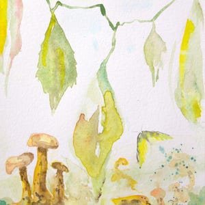 Cartões de festa dobráveis em branco de 5 x 7 polegadas, estacionários em papel de linho texturizado Fine Art, conjunto de 5, aquarela azul, verde, dourado, floresta de cogumelos
