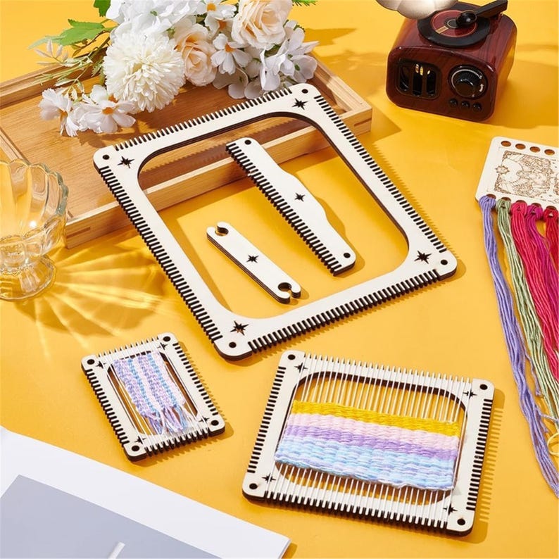 5 Pcs Rectangle Wooden Weaving Loom Kit With Comb Tools - Etsy