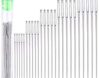 Agujas de coser de ojo grande - Hilo de acero, kit para coser cuero (25 piezas)