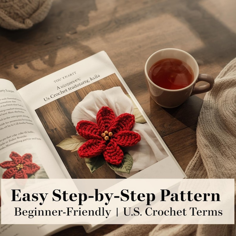 Crochet Poinsettia Pattern PDF | Crochet Motif Flower | Christmas Star Croch | Cozy Winter Decor | Poinsettia Craft Gift for Friend