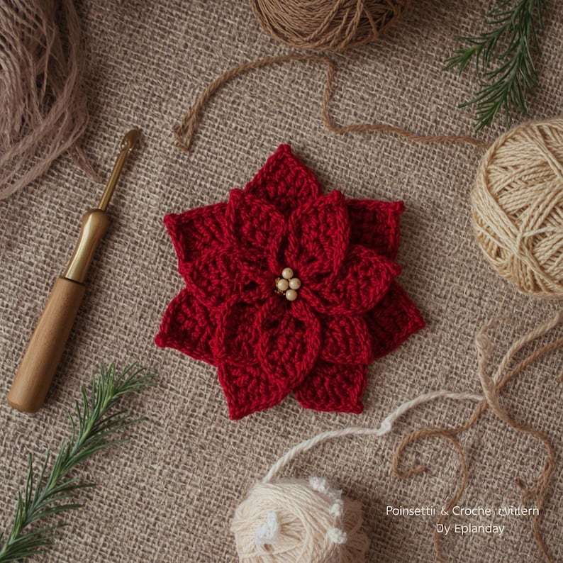 Crochet Poinsettia Pattern PDF | Crochet Motif Flower | Christmas Star Croch | Cozy Winter Decor | Poinsettia Craft Gift for Friend