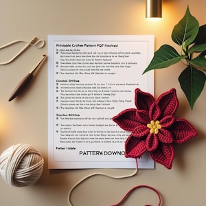 Crochet Poinsettia Pattern PDF | Crochet Motif Flower | Christmas Star Croch | Cozy Winter Decor | Poinsettia Craft Gift for Friend