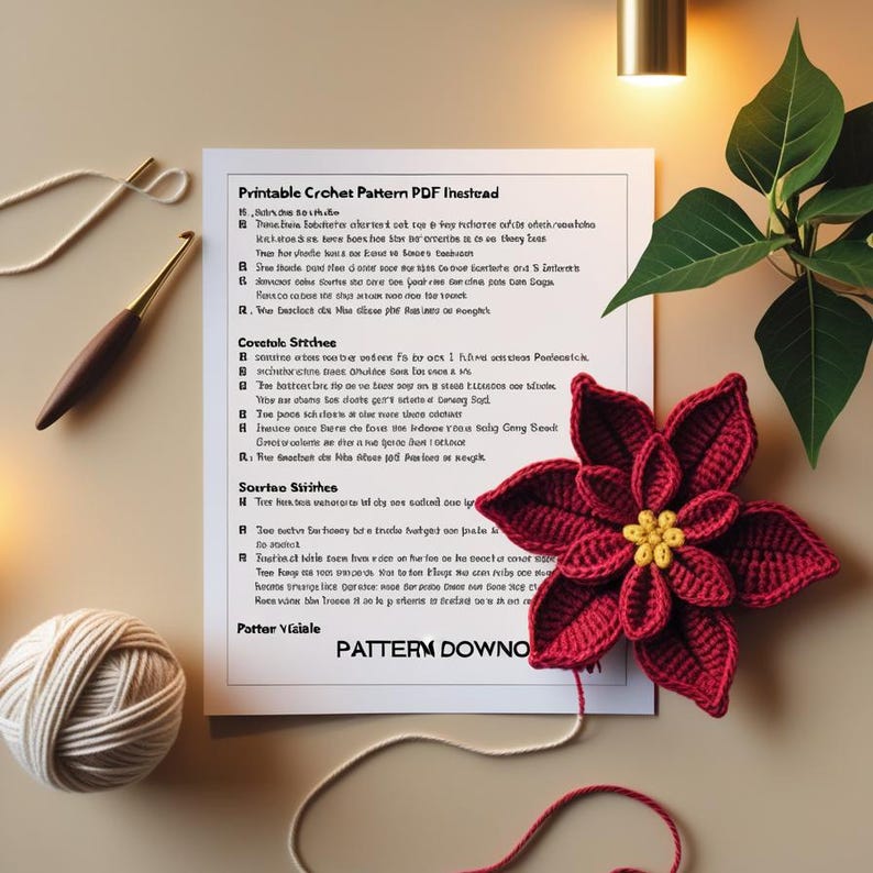 Crochet Poinsettia Pattern PDF | Crochet Motif Flower | Christmas Star Croch | Cozy Winter Decor | Poinsettia Craft Gift for Friend